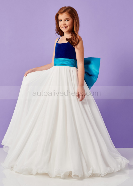 Spaghetti Straps Velvet Chiffon Long Flower Girl Dress